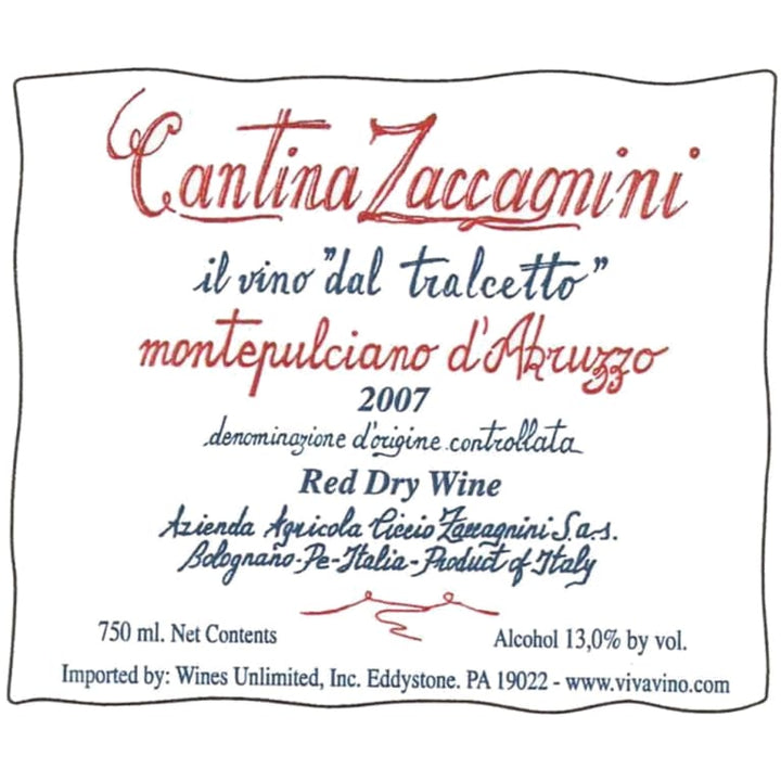 Cantina Zaccagnini il vino 'dal tralcetto,' Montepulciano d'Abruzzo 2022